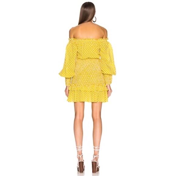 Alexis Marilena Smocked Polka Dot Off Shoulder Mini Dress yellow size large L - Picture 3 of 10